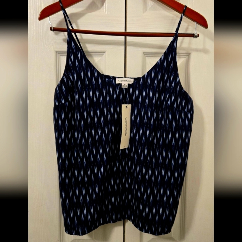 Calvin Klein Blue Patterned Tank Lightweight Size Medium New with tags